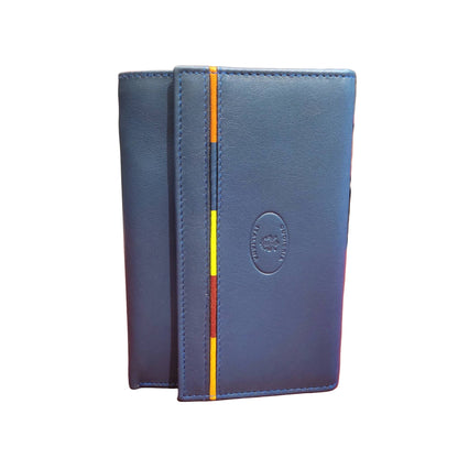 Portafoglio grande in pelle blu artigianale Made in Italy Cuoieria Italiana