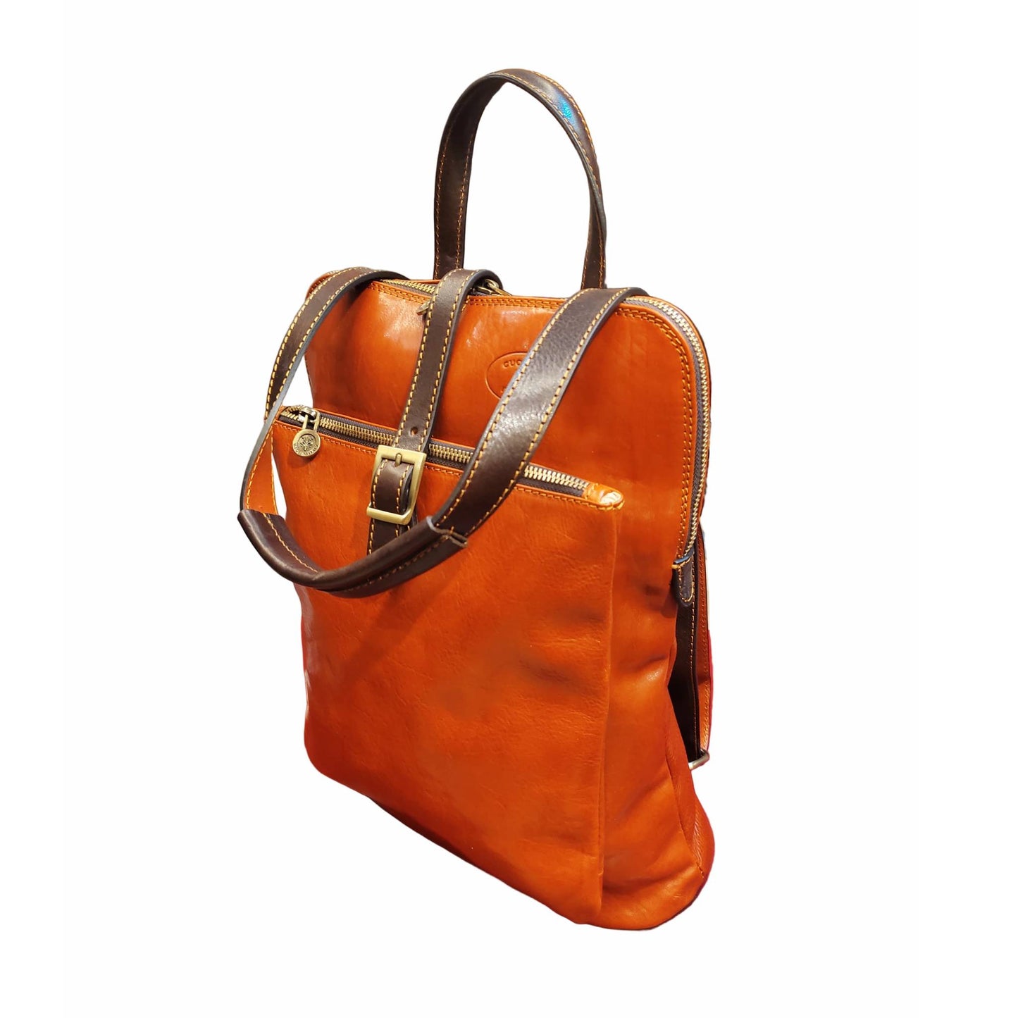 Spartacus Zaino a tracolla in pelle arancione porta PC Made in Italy Cuoieria Italiana