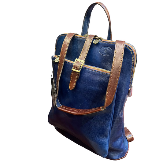 Spartacus Zaino a tracolla in pelle blu porta PC Made in Italy Cuoieria Italiana