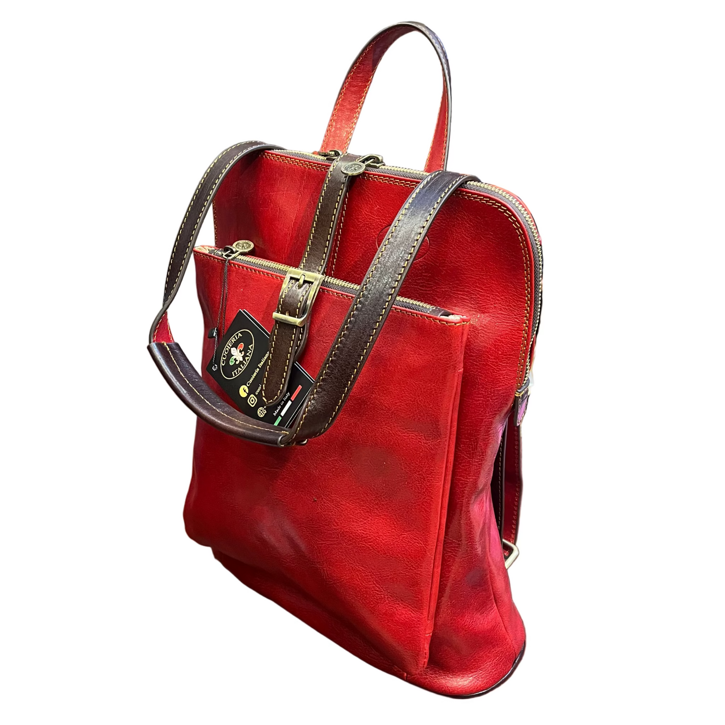 Spartacus Zaino a tracolla in pelle rosso porta PC Made in Italy Cuoieria Italiana