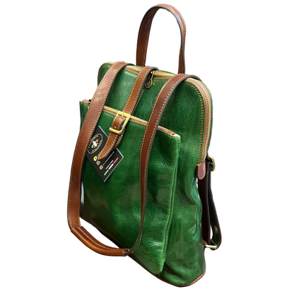 Spartacus Zaino a tracolla in pelle verde porta PC Made in Italy Cuoieria Italiana