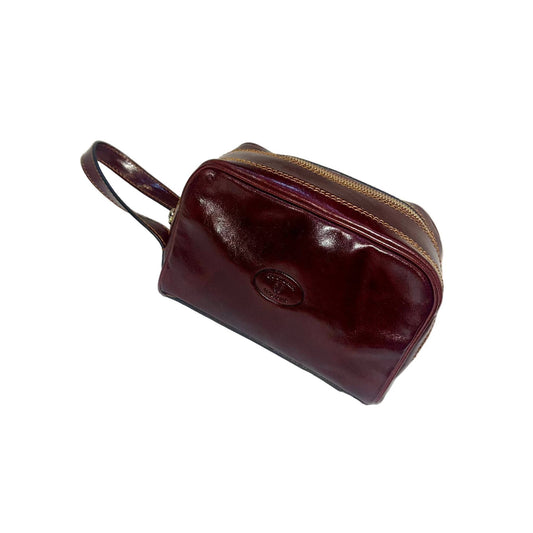 Trousse da viaggio in pelle marrone accessorio Pochette a mano artigianale Made in Italy Cuoieria Italiana