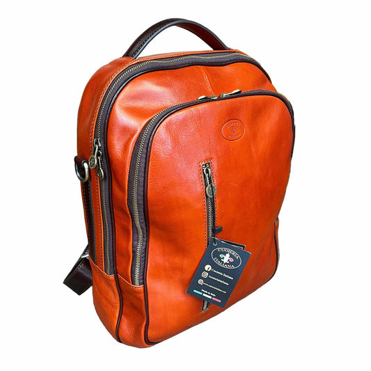 Zaino grande in pelle arancione Borsa porta PC Made in Italy Cuoieria Italiana
