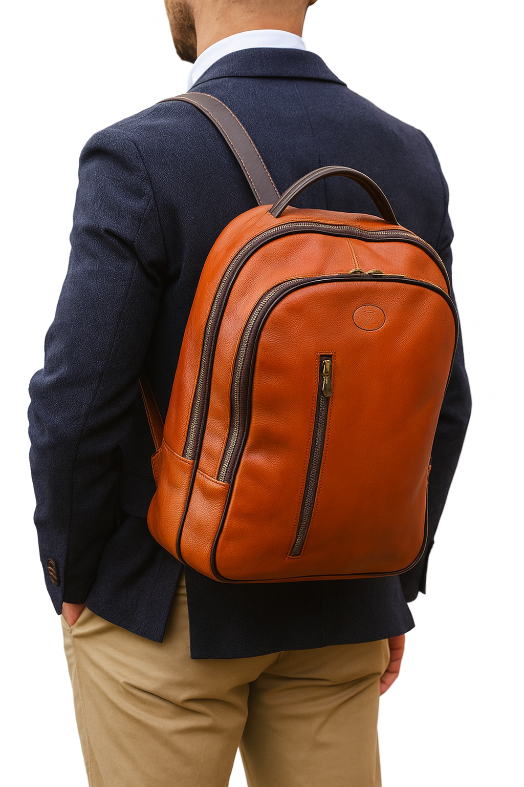 Zaino grande in pelle arancione modello Borsa porta PC Made in Italy Cuoieria Italiana