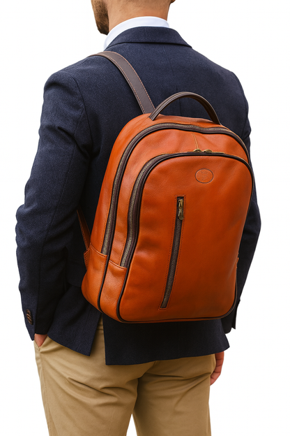 Zaino grande in pelle arancione modello Borsa porta PC Made in Italy Cuoieria Italiana