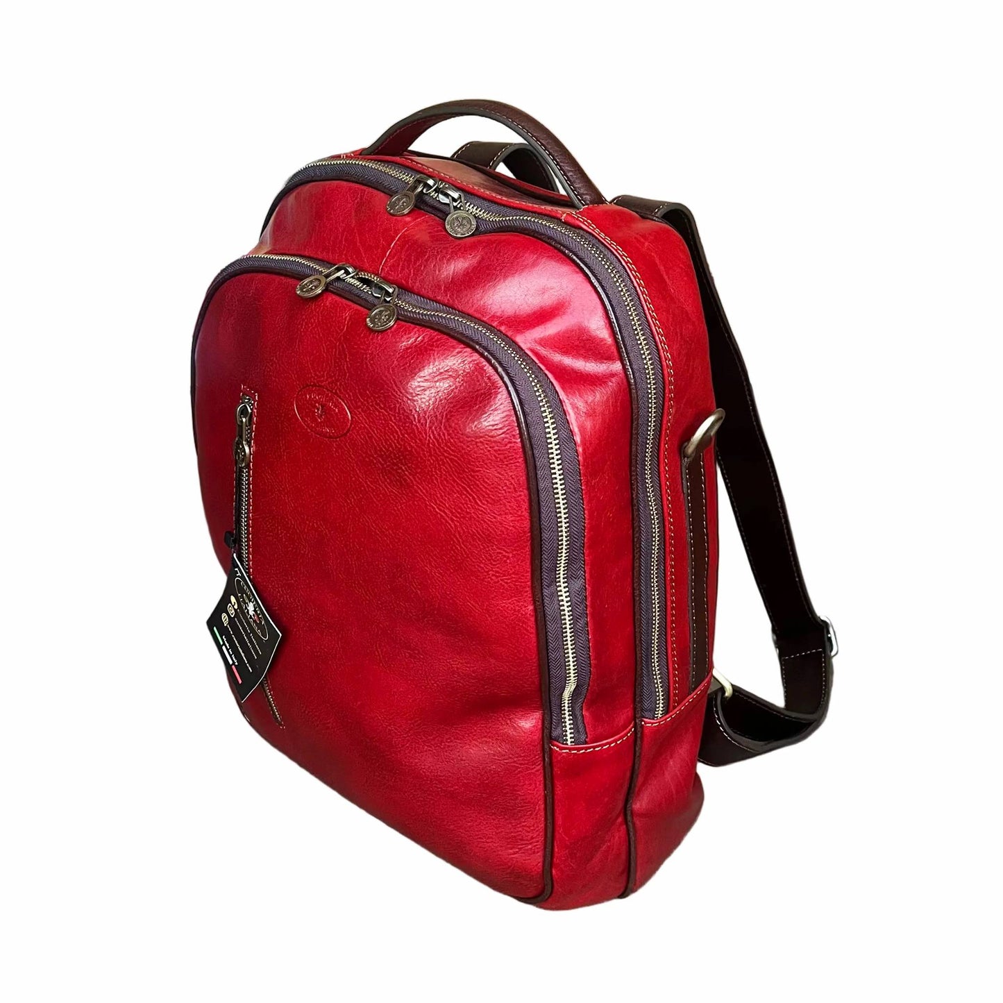 Zaino grande in pelle rosso Borsa porta PC Made in Italy Cuoieria Italiana