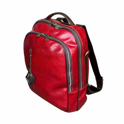 Zaino grande in pelle rosso Borsa porta PC Made in Italy Cuoieria Italiana