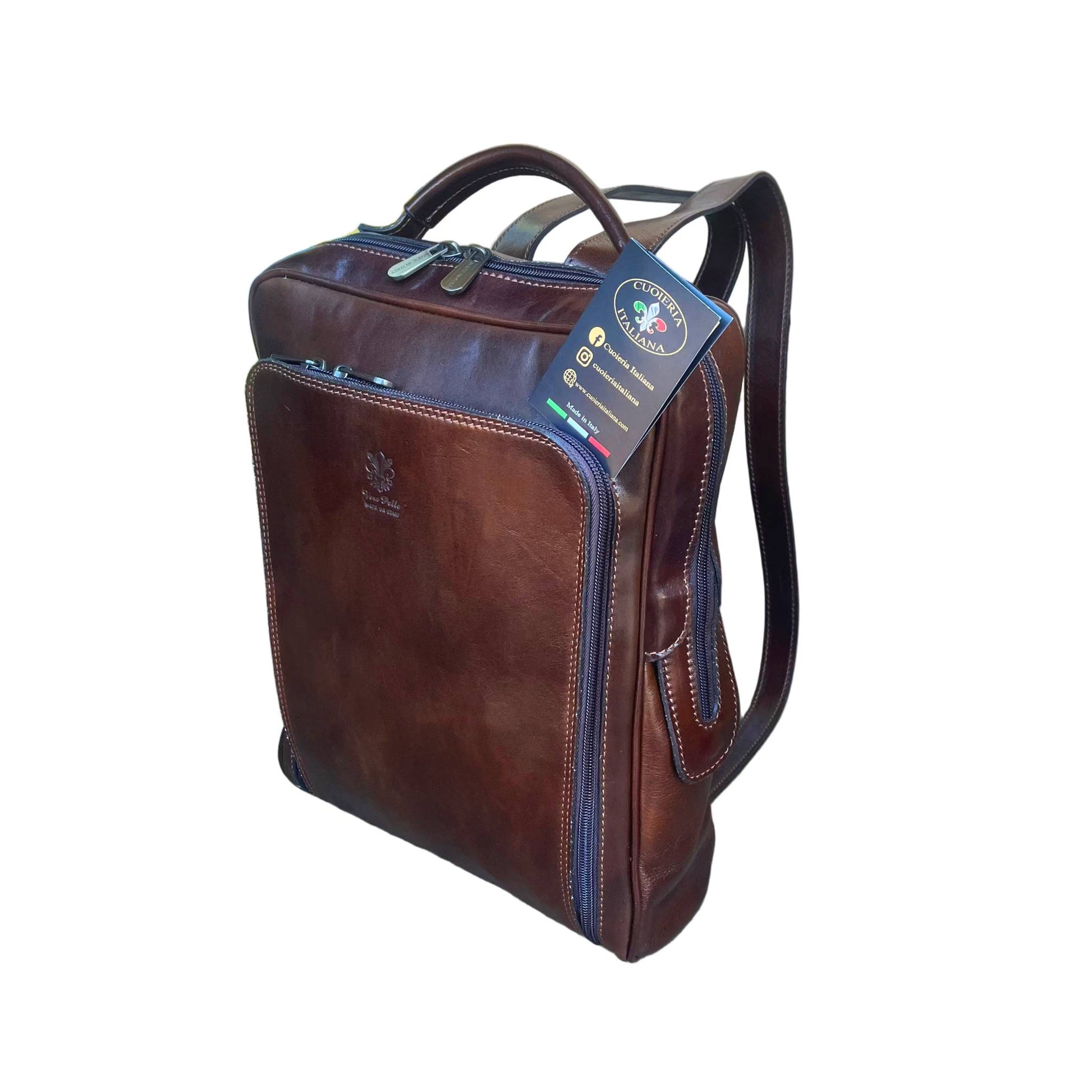 zaino medio compatto in pelle marrone borsa in cuoio made in italy cuoieria italiana