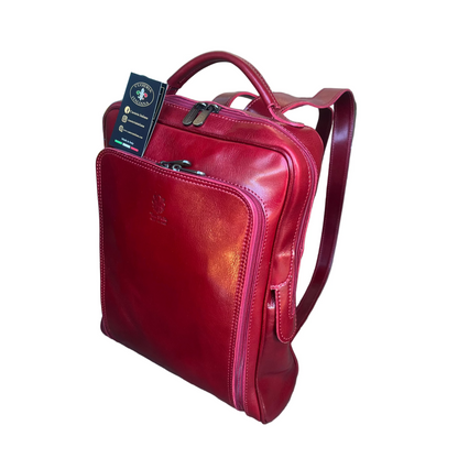 Zaino medio compatto in pelle rosso Borsa in cuoio Made in Italy  Cuoieria Italiana