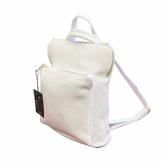 a zaino borsa zaino da donna in vitello martellato bianca tracolla in pelle made in italy cuoieria italiana