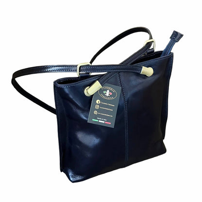 a zaino borsa zaino squadrata in pelle blue navy cuoio made in italy cuoieria italiana