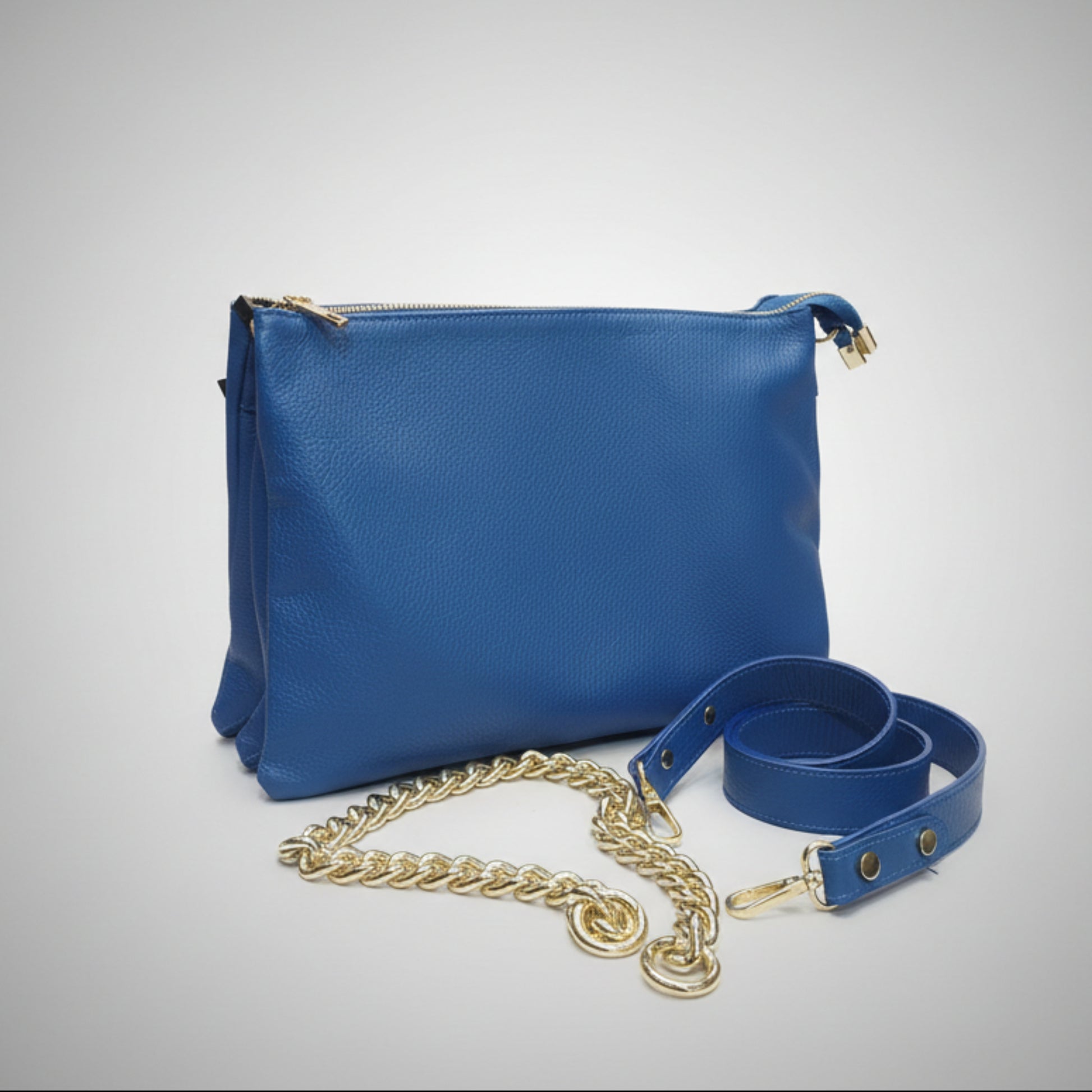accessori gemini grande borsa a tracolla in pelle blu elettrico da donna artigianale made in italy cuoieria italiana