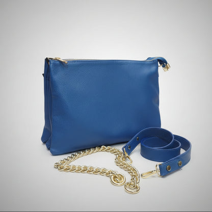 accessori gemini grande borsa a tracolla in pelle blu elettrico da donna artigianale made in italy cuoieria italiana