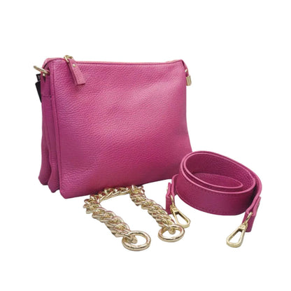 accessori tracolla e catena gemini piccola borsa a tracolla in pelle fucsia da donna artigianale made in italy cuoieria italiana