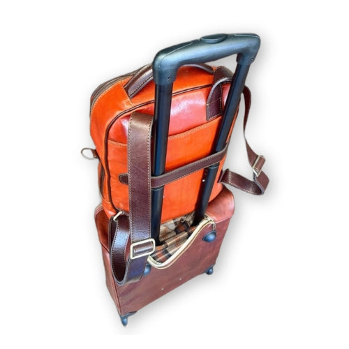 aggancio trolley valigia Zaino grande in pelle Borsa porta PC Made in Italy Cuoieria Italiana