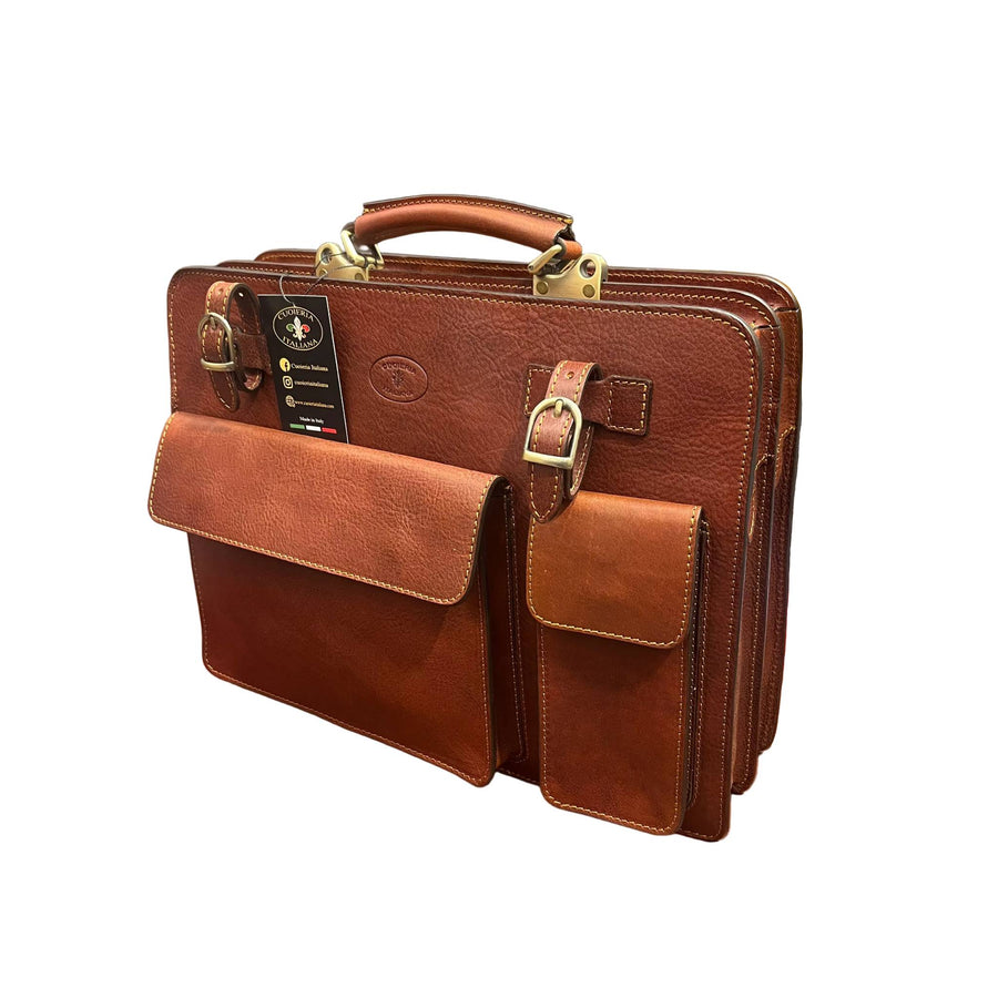 alcione cartella classica in cuoio borsa da lavoro con porta ombrello fatta a mano in pelle marrone mogano made in italy cuoieria italiana®