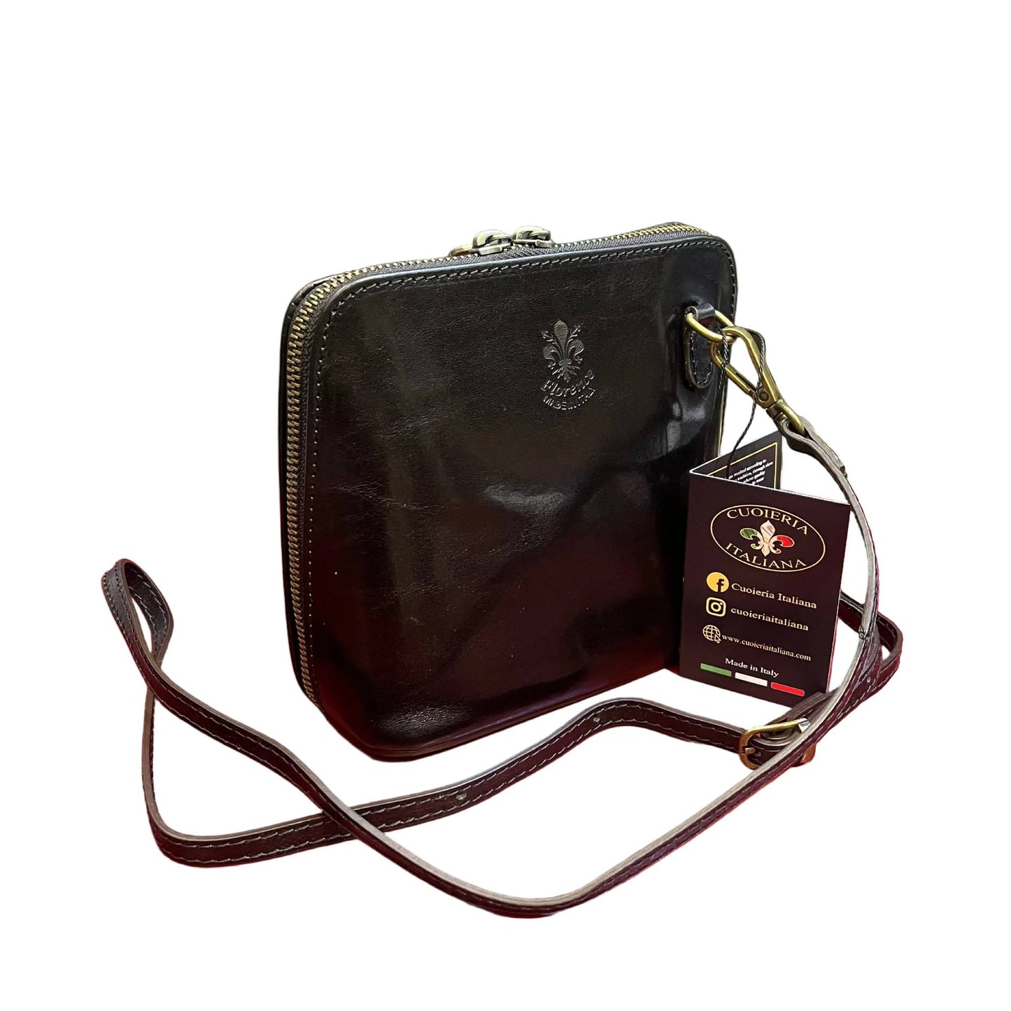 ambrosia borsa a tracolla in pelle nera da donna fatta a mano in cuoio made in italy cuoieria italiana