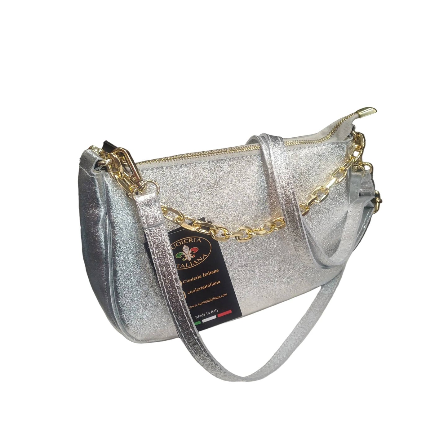 apollo borsa postino a tracolla in pelle argento da donna made in italy cuoieria italiana