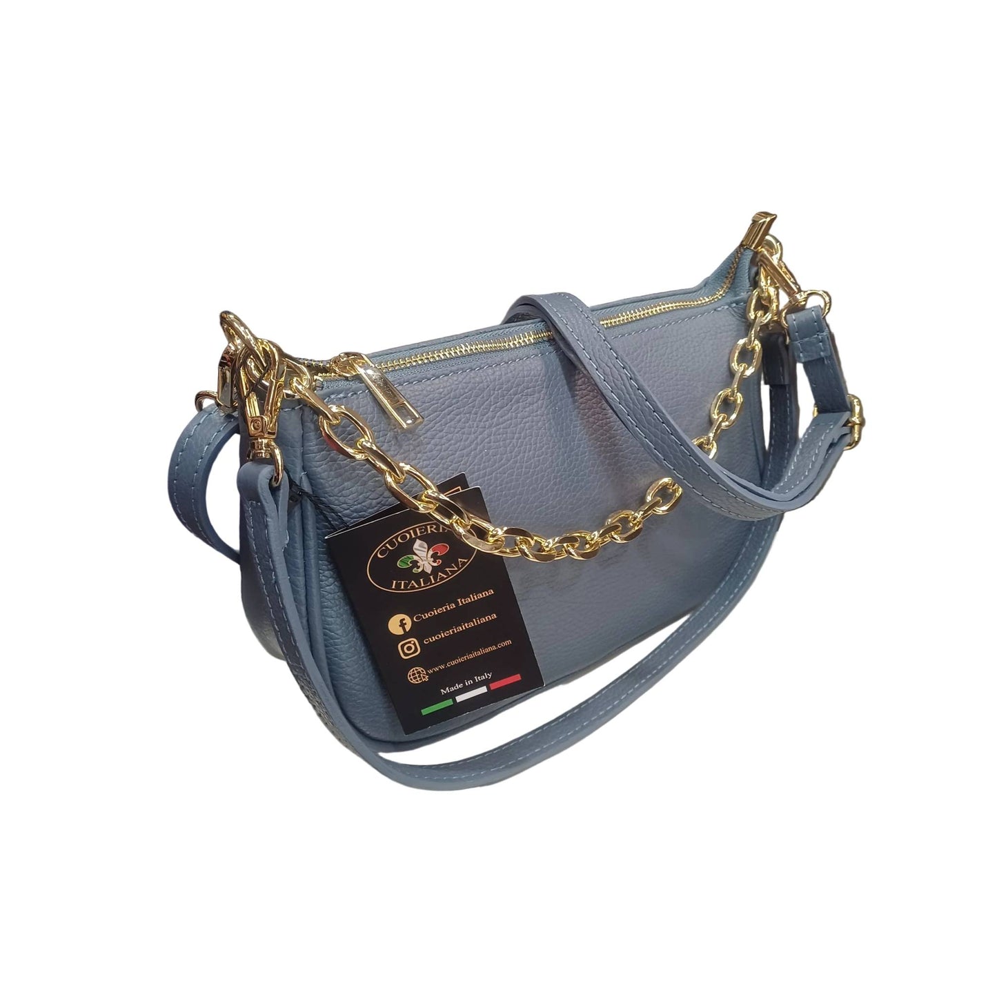 apollo borsa postino a tracolla in pelle azzurro blue jeans da donna made in italy cuoieria italiana
