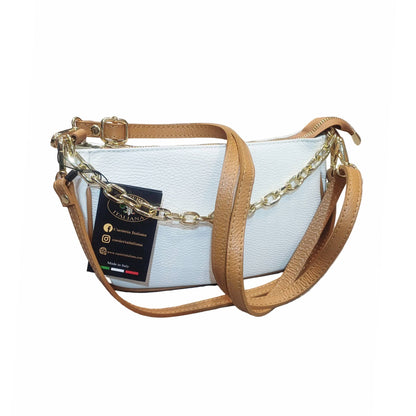 apollo borsa postino a tracolla in pelle bianca e cuoio da donna made in italy cuoieria italiana