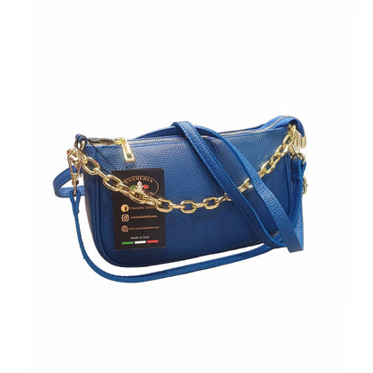 apollo borsa postino a tracolla in pelle blu elettrico da donna made in italy cuoieria italiana