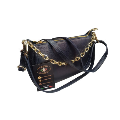 apollo borsa postino a tracolla in pelle blue navy da donna made in italy cuoieria italiana