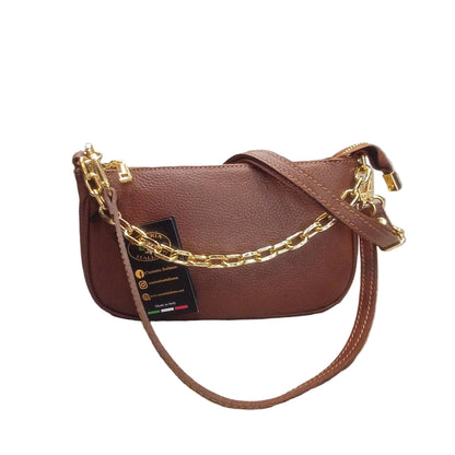 apollo borsa postino a tracolla in pelle caffè da donna con catena fatta a mano in cuoio made in italy cuoieria italiana