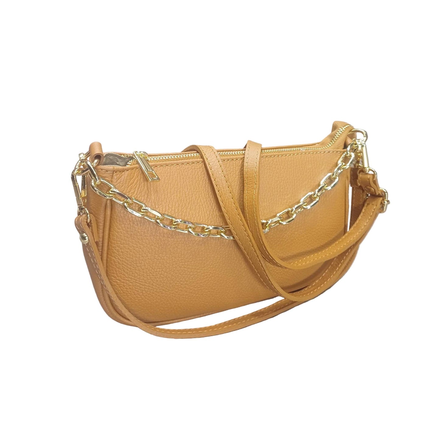 apollo borsa postino a tracolla in pelle cammello con catena da donna made in italy cuoieria italiana