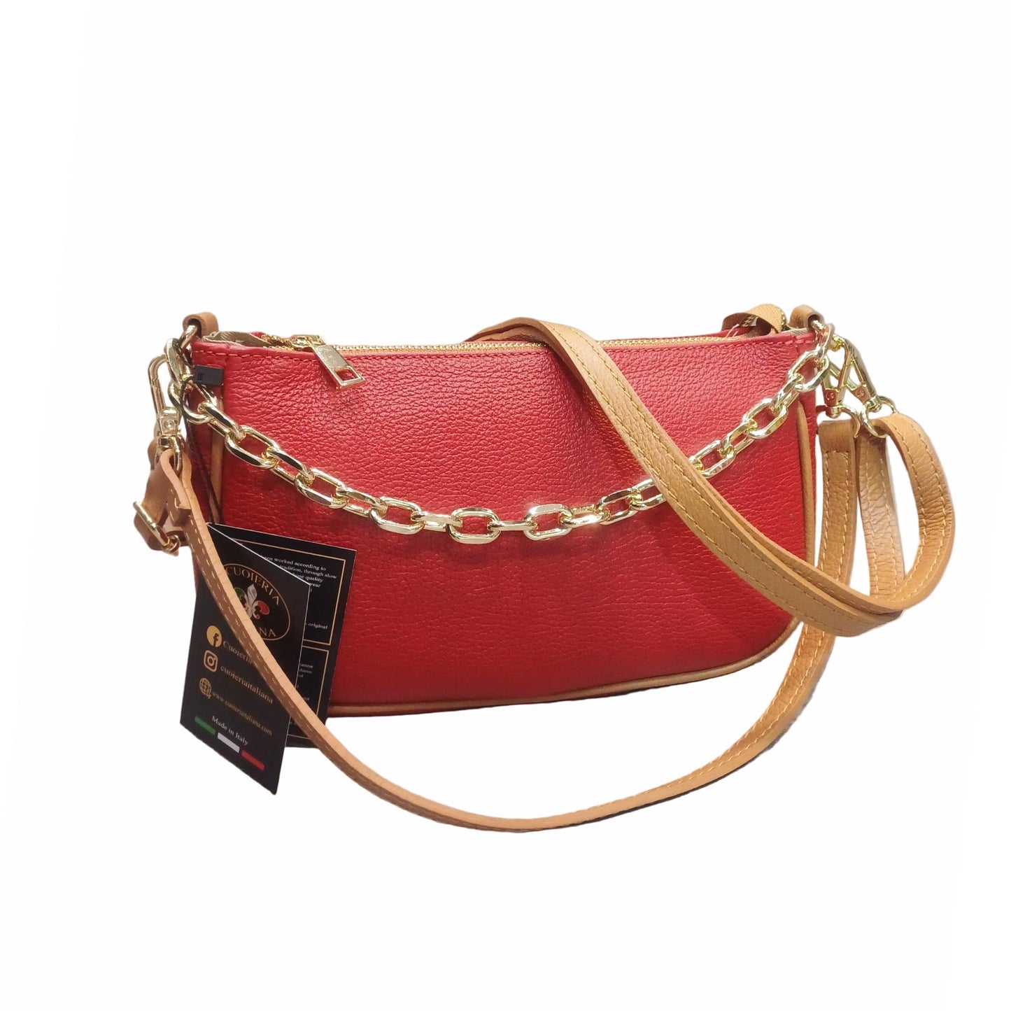 apollo borsa postino a tracolla in pelle rossa e cuoio da donna made in italy cuoieria italiana