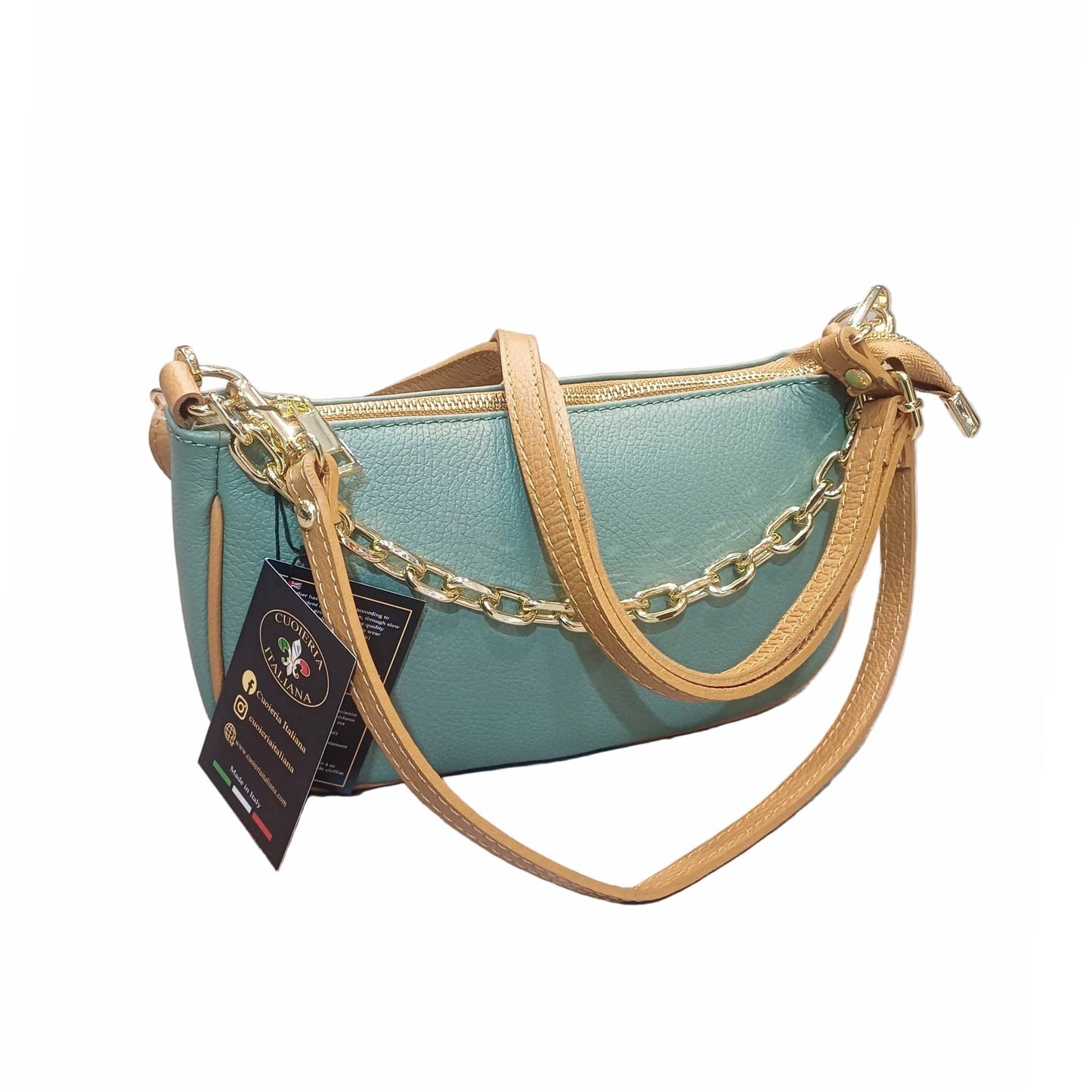 apollo borsa postino a tracolla in pelle salvia e cuoio da donna made in italy cuoieria italiana