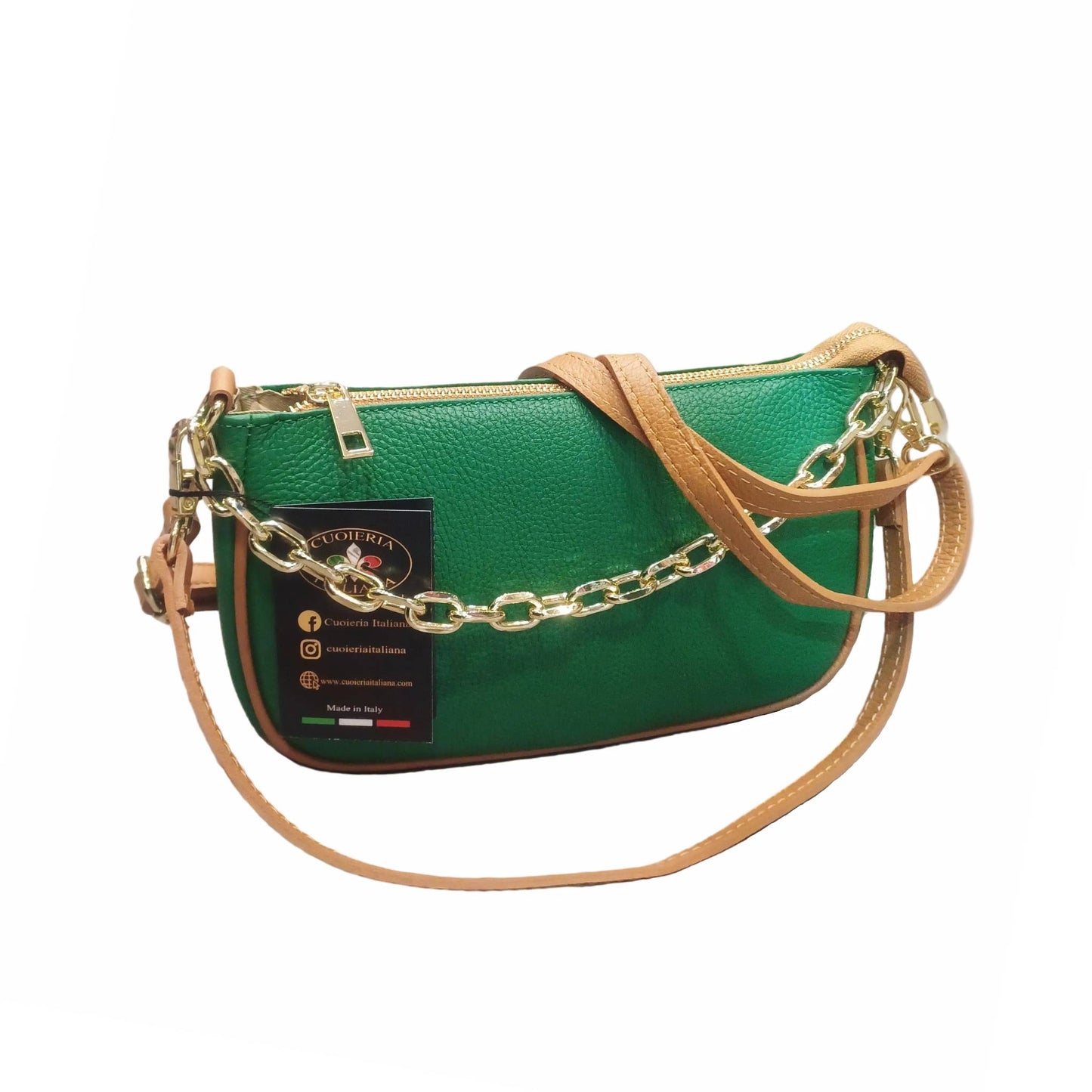 apollo borsa postino a tracolla in pelle verde e cuoio da donna made in italy cuoieria italiana