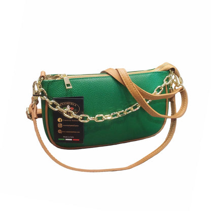 apollo borsa postino a tracolla in pelle verde e cuoio da donna made in italy cuoieria italiana