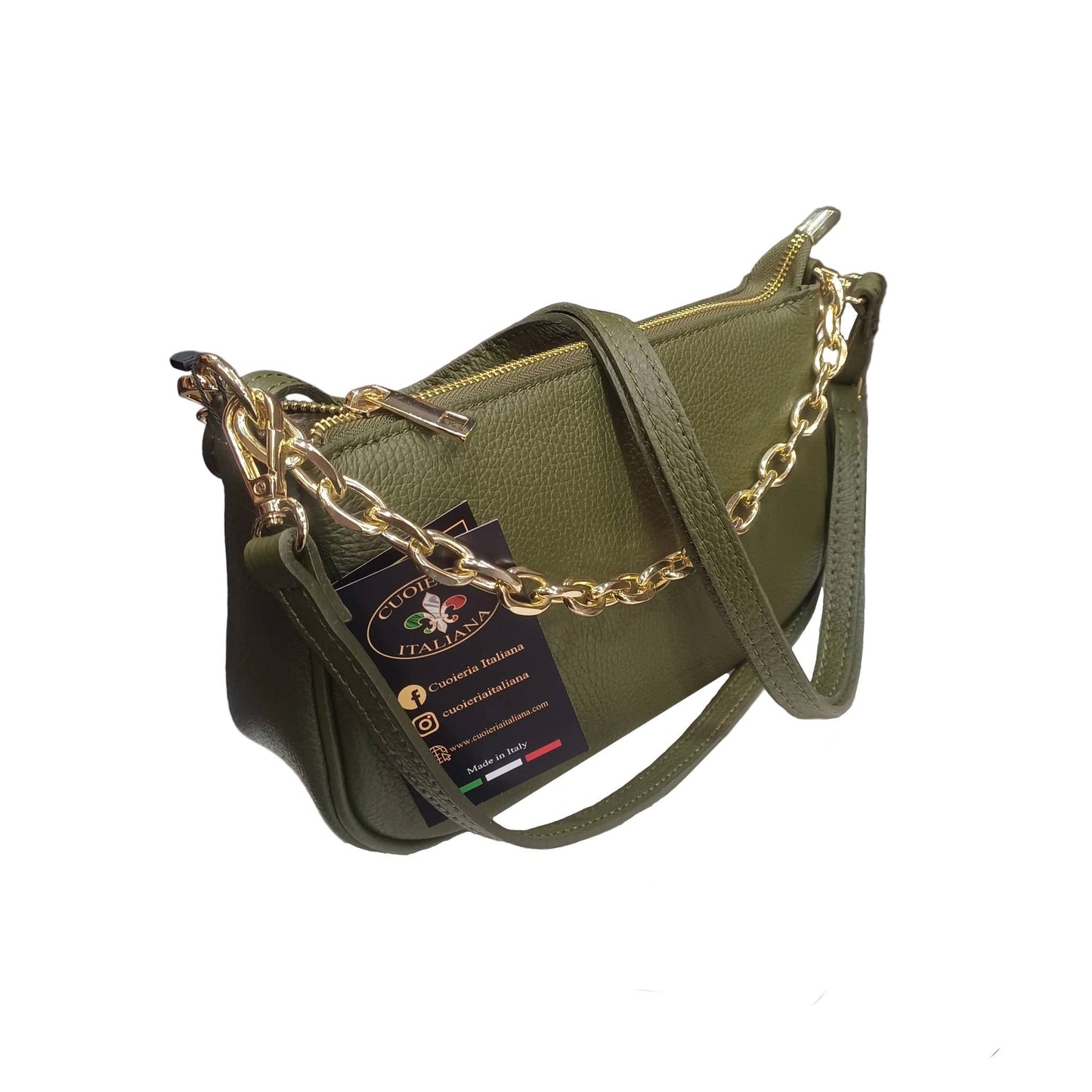 apollo borsa postino a tracolla in pelle verde militare da donna made in italy cuoieria italiana