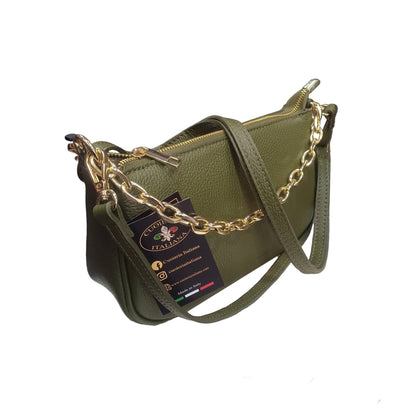 apollo borsa postino a tracolla in pelle verde militare da donna made in italy cuoieria italiana