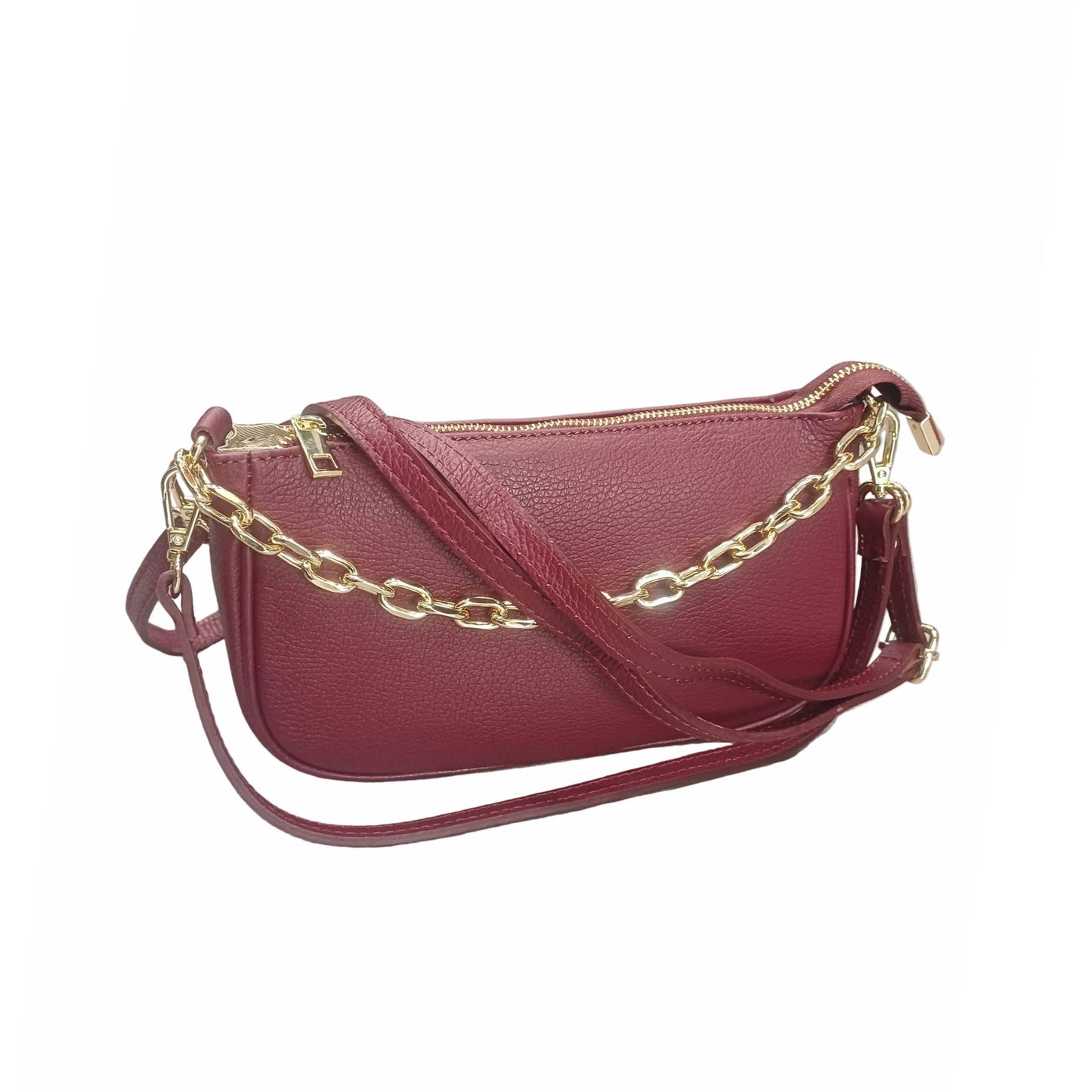 apollo borsa postino a tracolla in pelle vinaccia con catena da donna made in italy cuoieria italiana