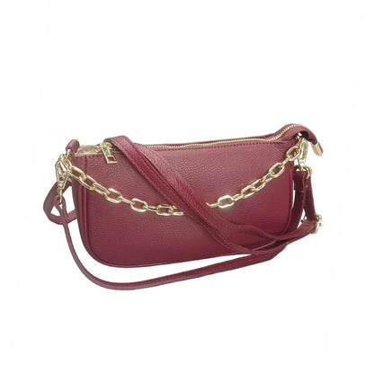 apollo borsa postino a tracolla in pelle vinaccia con catena da donna made in italy cuoieria italiana