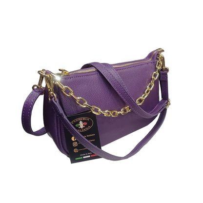 apollo borsa postino a tracolla in pelle viola da donna made in italy cuoieria italiana