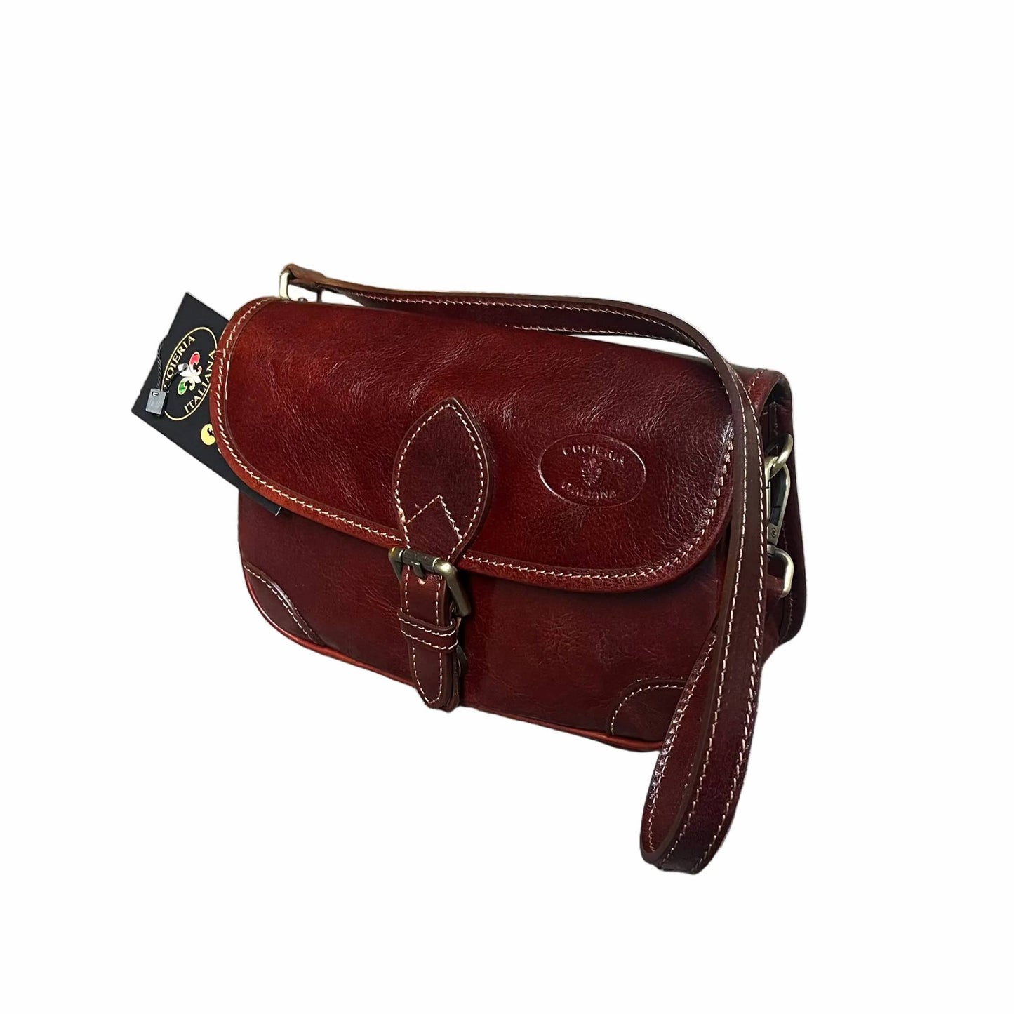 ares postino compatta in pelle marrone da donna con maniglia e tracolla made in italy cuoieria italiana