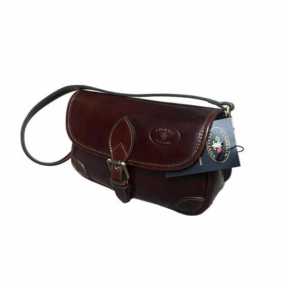 ares postino compatta in pelle marrone testa di moro da donna con maniglia e tracolla made in italy cuoieria italiana