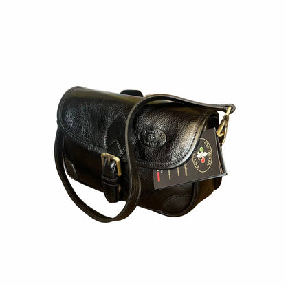 ares postino compatta in pelle nera da donna con maniglia e tracolla made in italy cuoieria italiana