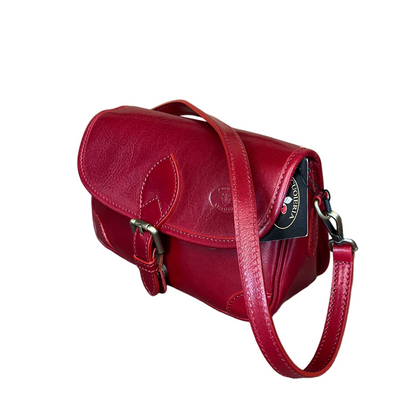 ares postino compatta in pelle rossa da donna con maniglia e tracolla made in italy cuoieria italiana