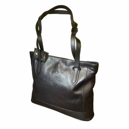 artemis shopper in pelle nera da donna porta computer borsa in cuoio made in italy cuoieria italiana