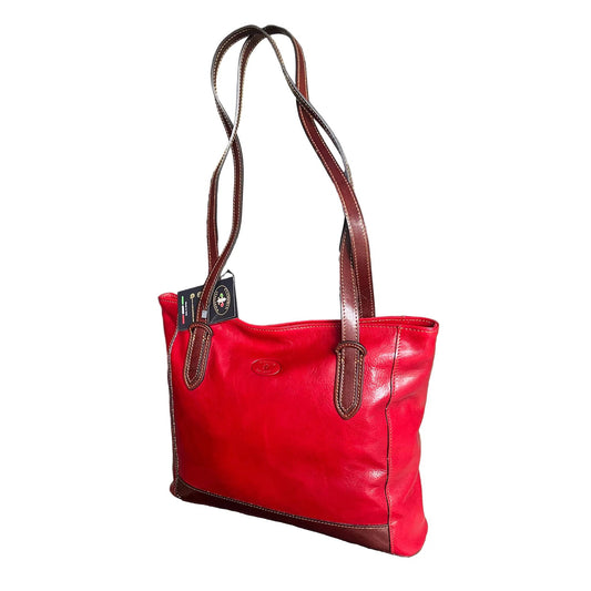 artemis shopper in pelle rossa e marrone da donna porta computer borsa in cuoio made in italy cuoieria italiana