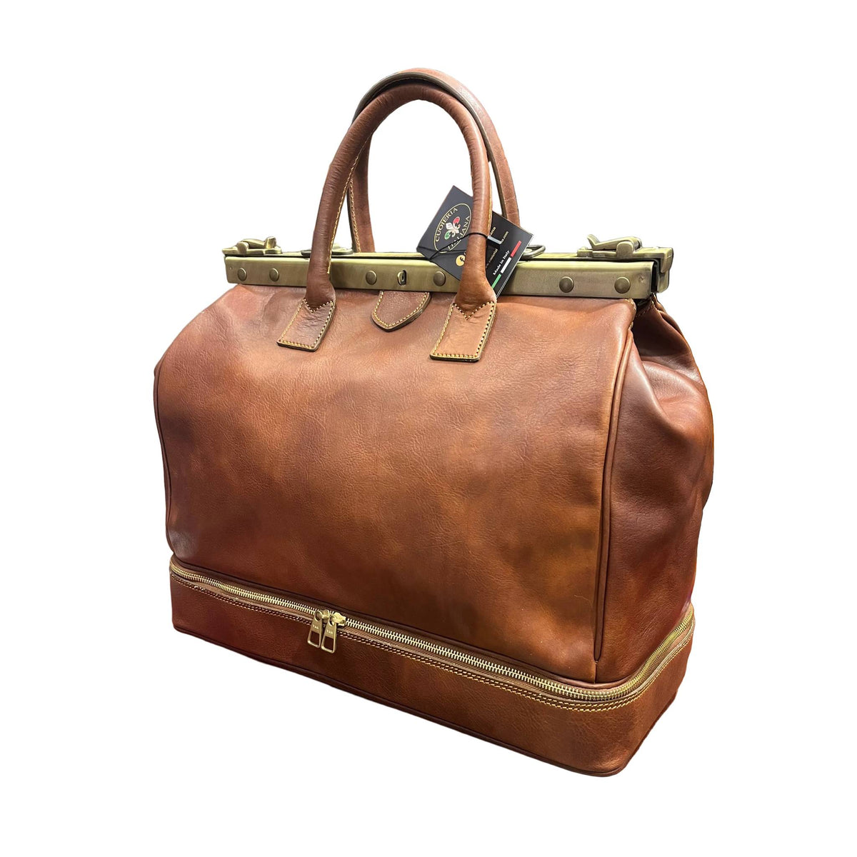 atlante bagaglio classico in cuoio borsa da lavoro e viaggio con rinforzo in metallo fatta a mano in pelle marrone made in italy cuoieria italiana®