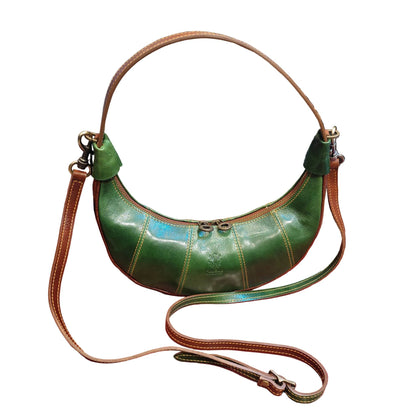 bananina borsa piccola in pelle verde e cuoio da donna borsa a tracolla in cuoio made in italy cuoieria italiana