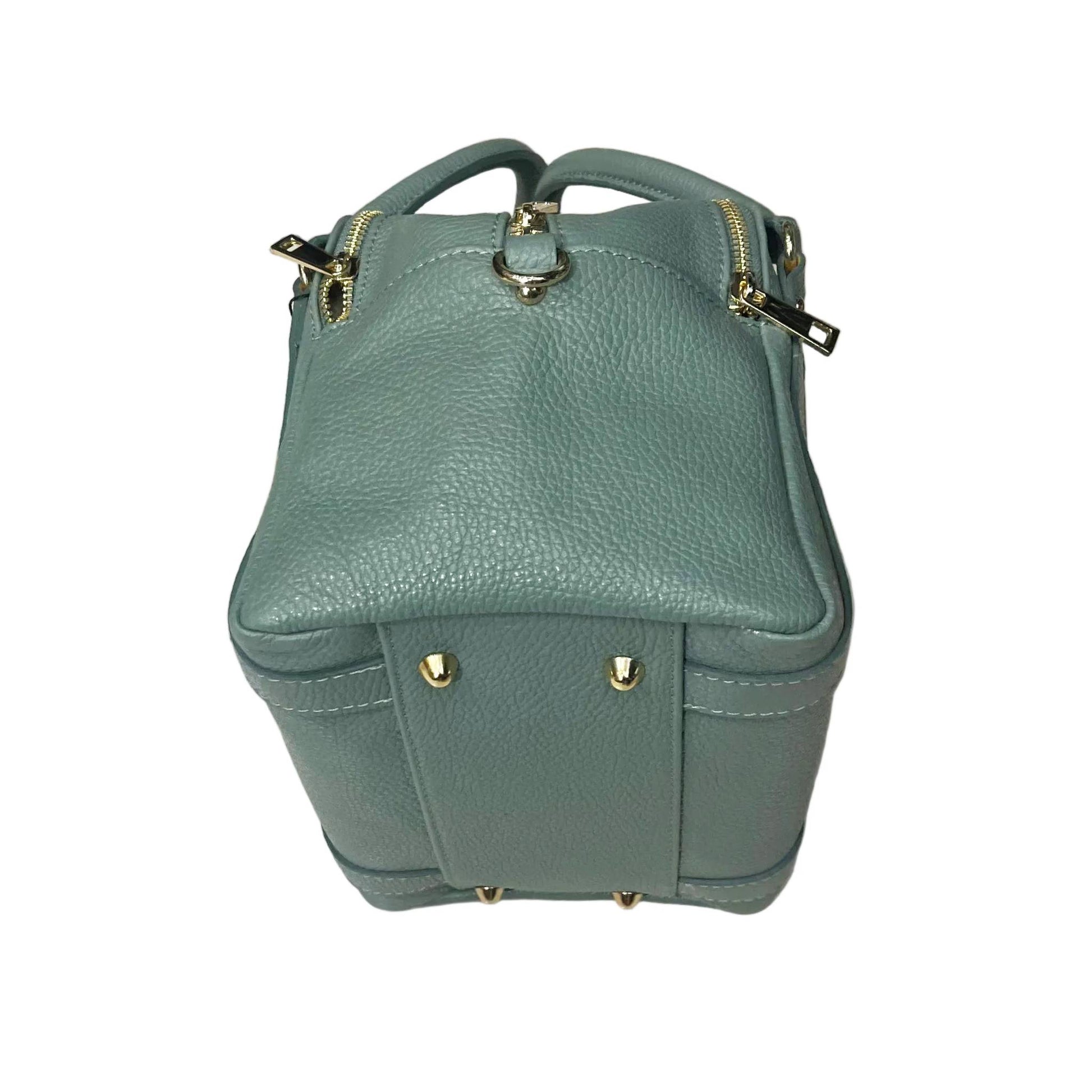 base sotto e piedini pegaso borsa bauletto a tracolla in pelle verde acqua da donna artigianale made in italy cuoieria italiana