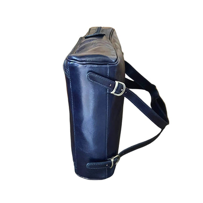 base sotto zaino grande compatto in pelle blu borsa in cuoio made in italy cuoieria italiana