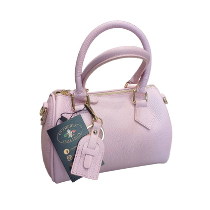 bauletto in vitello martellato rosa confetto da donna borsa in pelle made in italy cuoieria italiana