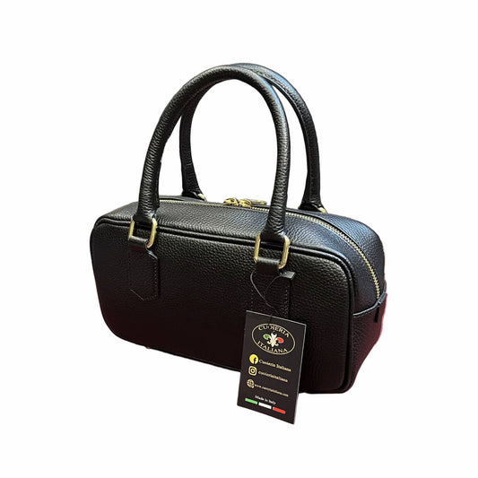 bauletto rettangolare in vitello martellato nero da donna borsa in pelle made in italy cuoieria italiana