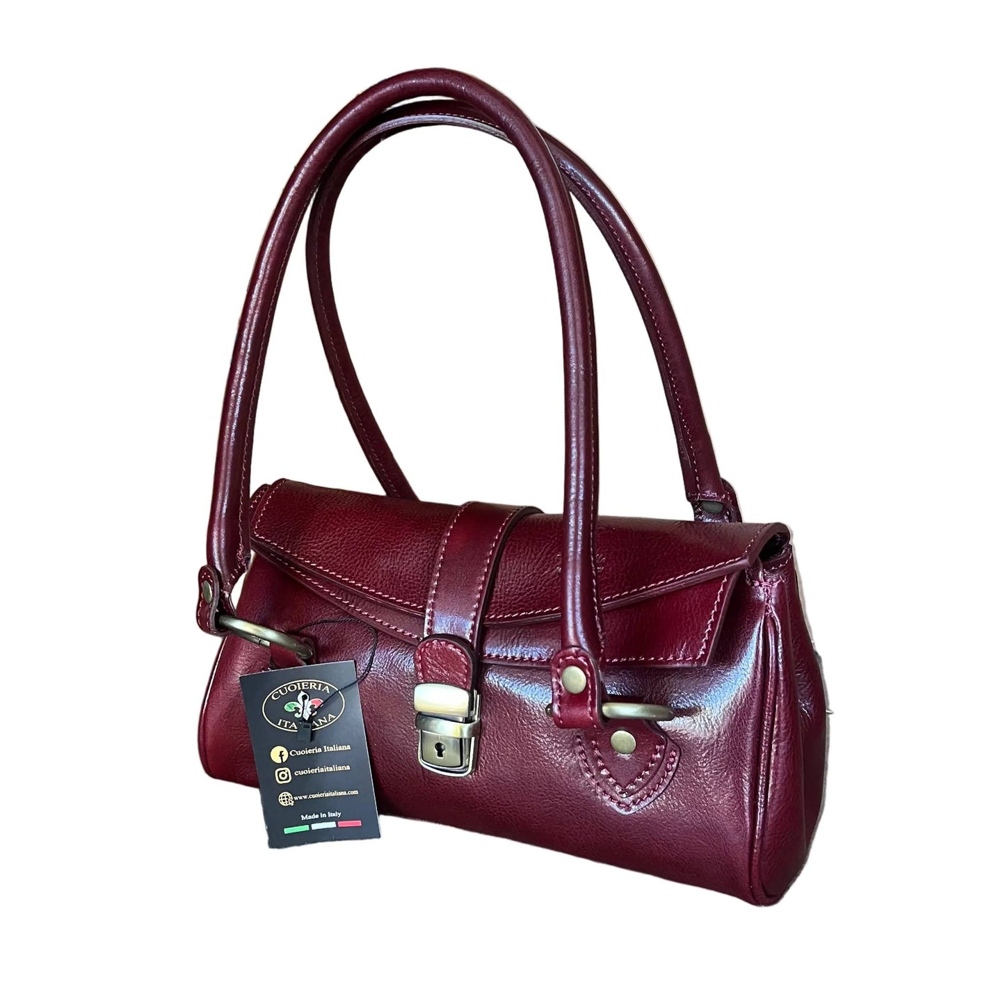 bauletto rustico borsa a mano in pelle bordeaux da donna made in italy cuoieria italiana